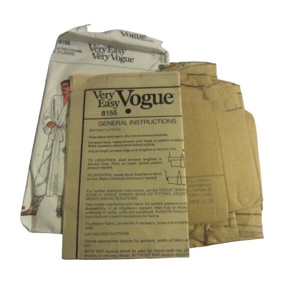 Very Easy Very Vogue Vintage Unisex Sewing Pattern 8155 Robe Size X-Large - Picture 3 of 4